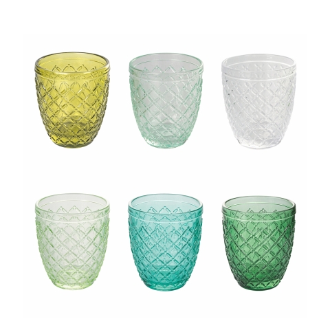 Set van 6 transparante groene glazen wijnglazen Castle Greenery Aanbieding