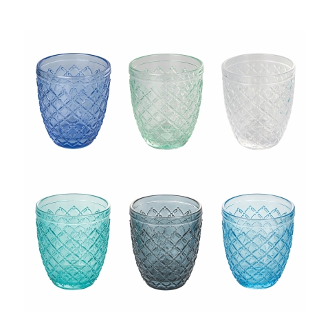 Set van 6 doorzichtige blauwe glazen tafelbekers Castle Ocean Aanbieding