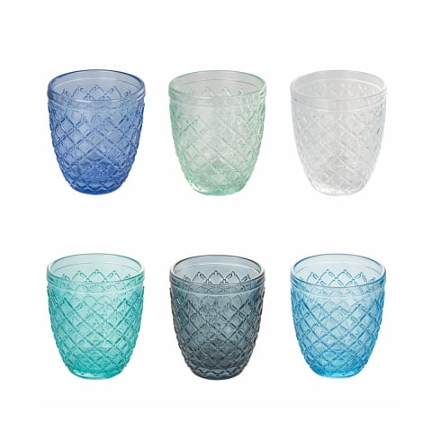 Set van 6 glazen drinkglazen van transparant blauw glas Castle Ocean Aanbieding