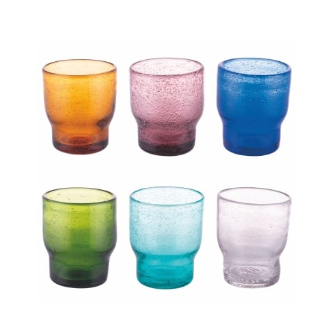 Set van 6 handgemaakte glazen waterglazen in verschillende kleuren Unico Daily Aanbieding