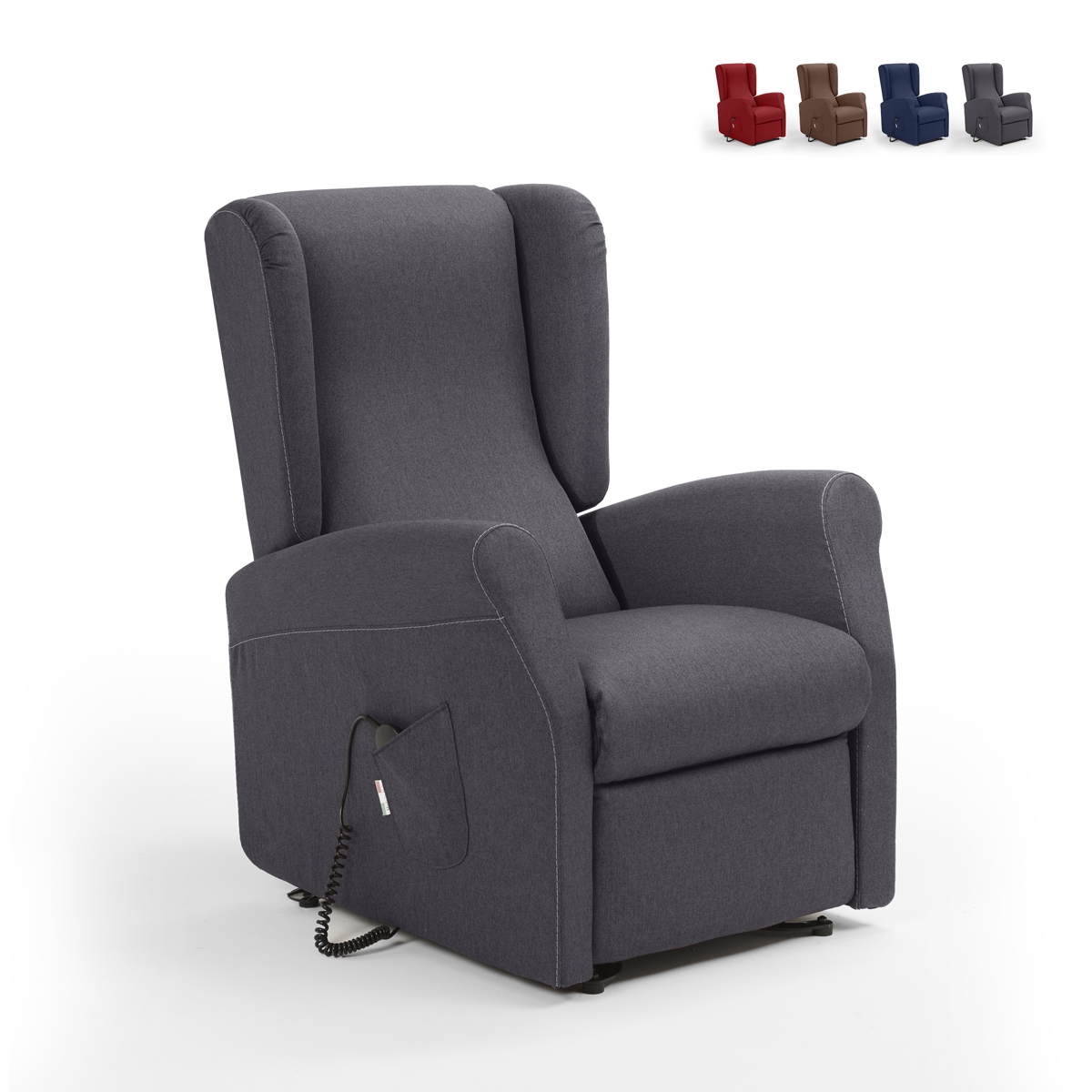 Relax fauteuil in stof met 2 motoren, wielen en sta-op functie Trilly Aanbieding Relax fauteuil in stof met 2 motoren, wielen en sta-op functie Trilly Aanbieding