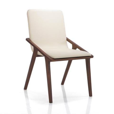 Set van 2 eetkamerstoelen modern design in hout en beige kunstleer Hays Aanbieding