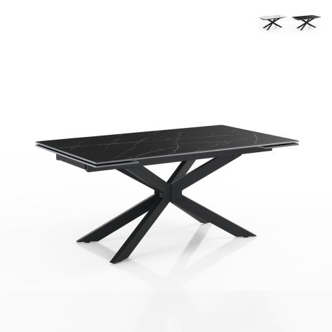 Uitschuifbare tafel 90x160-220 gekruiste poten marmerlook Ward Marble Aanbieding
