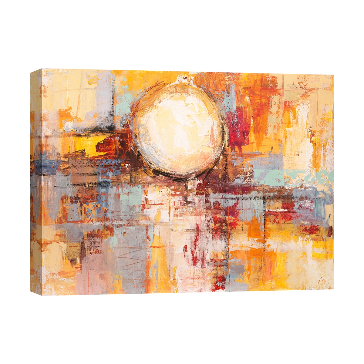 Moderne abstracte schilderij print in kleur Zonsondergang Reflecties Lucas Aanbieding