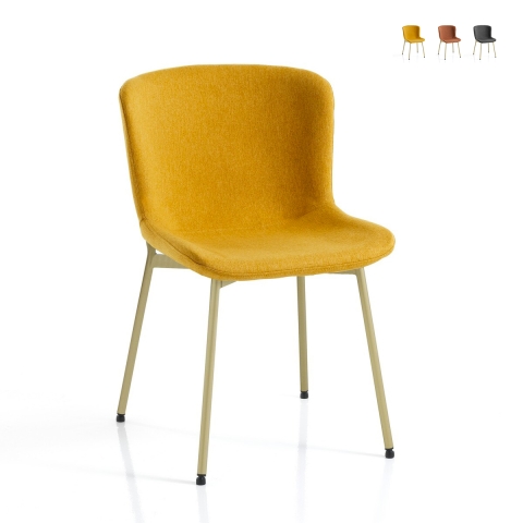 Set van 4 moderne stoelen in stof voor eetkamer keuken Rann Gold Aanbieding