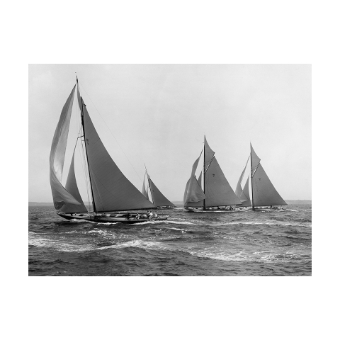 Vintage canvas kunstwerk zwart-wit Sloops at Sail, 1915 Edwin Levick Aanbieding