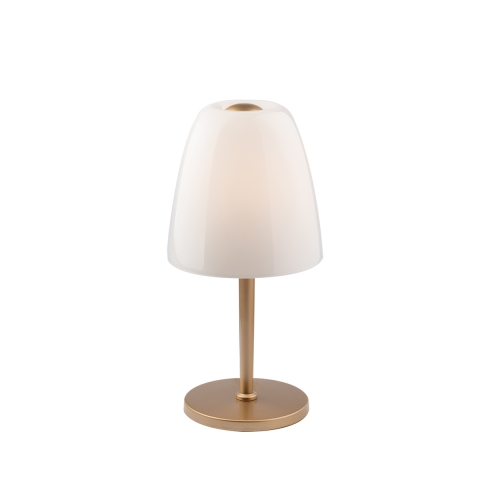 Gouden metalen tafellamp met witte glazen kap Ares T Aanbieding