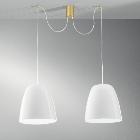Hanglamp Ares LS - Twee Lichtbronnen - Goud Metaal en Wit Glas Aanbieding