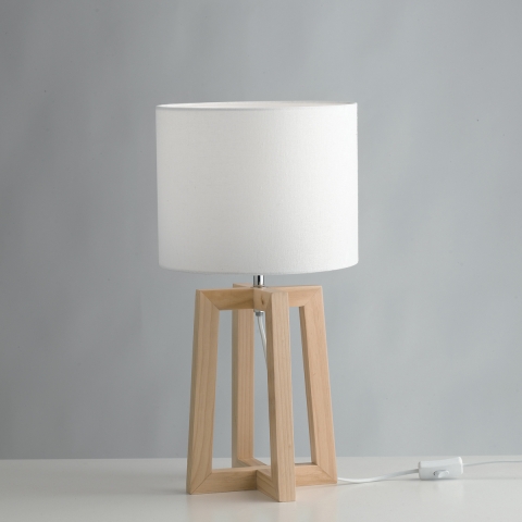 Tafellamp van natuurlijk hout met witte stoffen lampenkap Berry LT Aanbieding