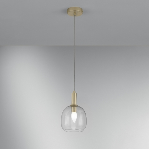 Gouden hanglamp met enkele glazen kap Brandy LS Aanbieding