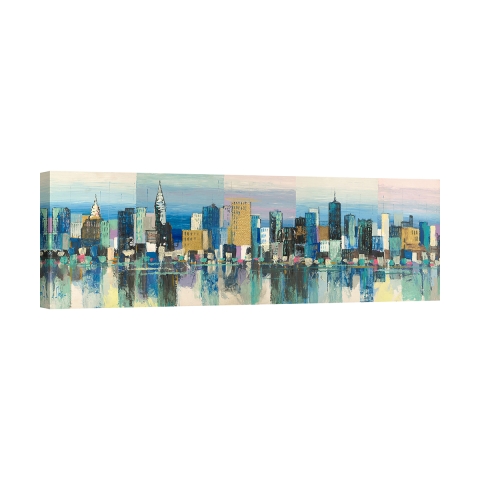 Modern schilderij op doek van urbaan landschap Manhattan Aqua Luigi Florio Aanbieding