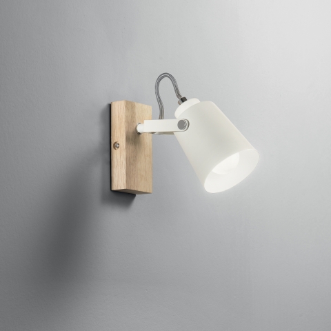 Eda AP wandlamp hout en wit metaal, verstelbaar licht, Scandinavische stijl Aanbieding