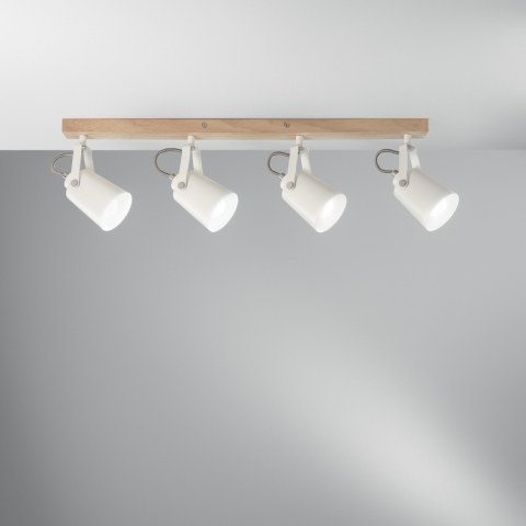 Plafondlamp hout metaal rail vier richtbare lichten Eda LS4 Aanbieding