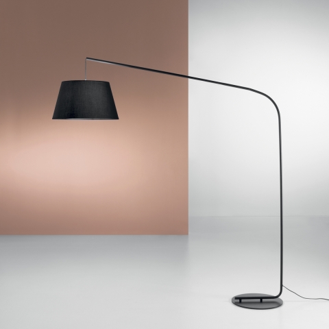 Moderne gebogen vloerlamp van zwart metaal met stoffen lampenkap 180cm Enjoy Aanbieding
