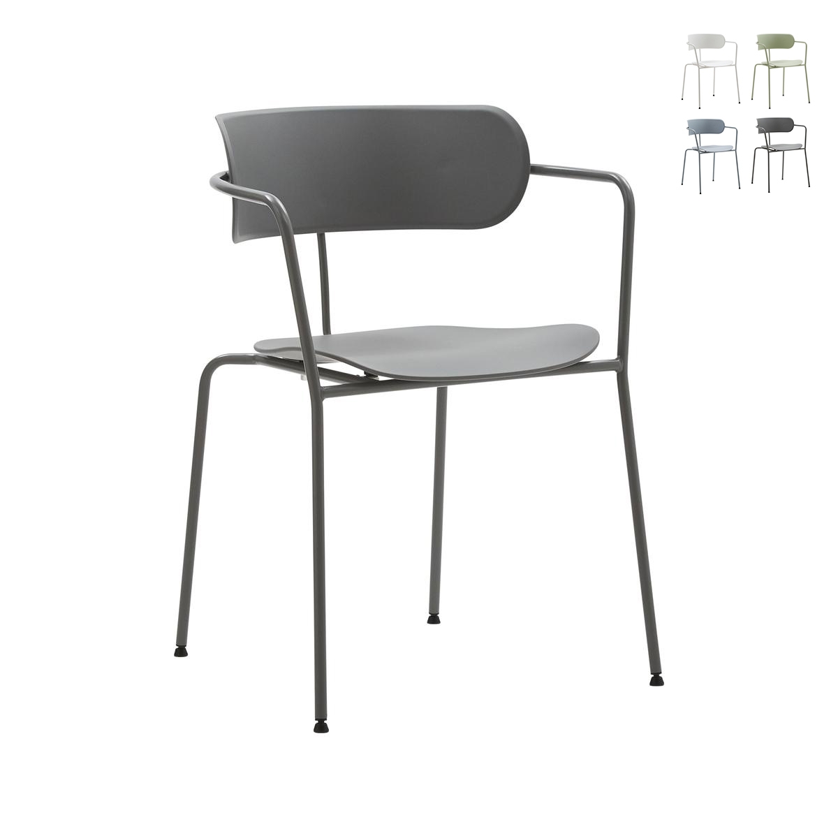 Set van 4 moderne stoelen Asmar, metaal en polypropyleen design Aanbieding Set van 4 moderne stoelen Asmar, metaal en polypropyleen design Aanbieding