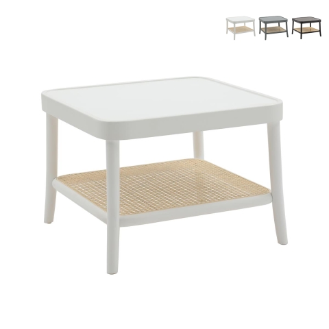Vierkante lage tafel van gelakt hout met Weens rietplateau Thomas Aanbieding