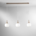 Hanglamp effect hout 3 lampen wit opaalglas Jaipur Aanbieding