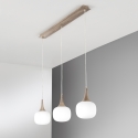 Hanglamp effect hout 3 lampen wit opaalglas Jaipur Verkoop