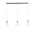 Hanglamp effect hout 3 lampen wit opaalglas Jaipur Aanbod