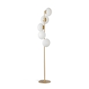 Staande lamp in goudkleurig metaal met 5 lampen in geblazen wit glas Ripple Aanbieding