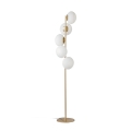 Staande lamp in goudkleurig metaal met 5 lampen in geblazen wit glas Ripple Aanbieding