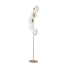Staande lamp in goudkleurig metaal met 5 lampen in geblazen wit glas Ripple Aanbieding