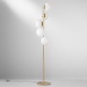Staande lamp in goudkleurig metaal met 5 lampen in geblazen wit glas Ripple Verkoop