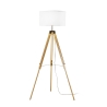 Vloerlamp met driepoot van hout met witte stoffen lampenkap Studios Aanbod