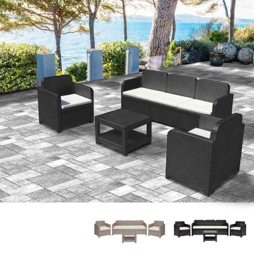 Polyrotan tuin loungeset met bank, salontafel en fauteuils 5 zitplaatsen Grand Soleil Positano Aanbieding Polyrotan tuin loungeset met bank, salontafel en fauteuils 5 zitplaatsen Grand Soleil Positano Aanbieding