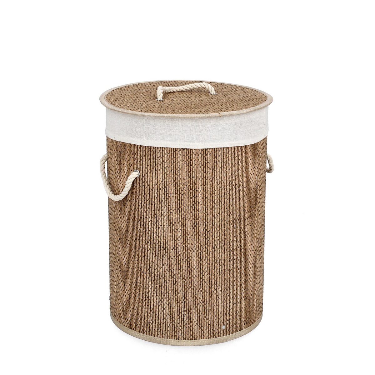Ronde bamboe wasmand met beige voering 35x50 Zahara