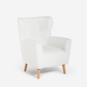 Moderne bergère fauteuil in witte bouclé stof Kamo Aanbieding