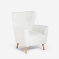 Moderne bergère fauteuil in witte bouclé stof Kamo Aanbieding