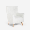 Moderne bergère fauteuil in witte bouclé stof Kamo Aanbieding