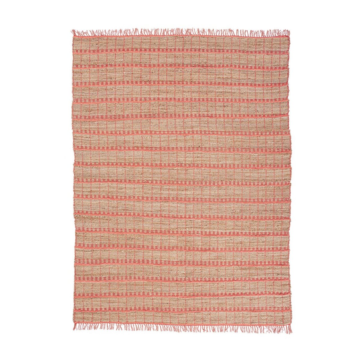 Handgemaakt vloerkleed 160x230cm van jute en roze katoen Ruanda Aanbieding Handgemaakt vloerkleed 160x230cm van jute en roze katoen Ruanda Aanbieding