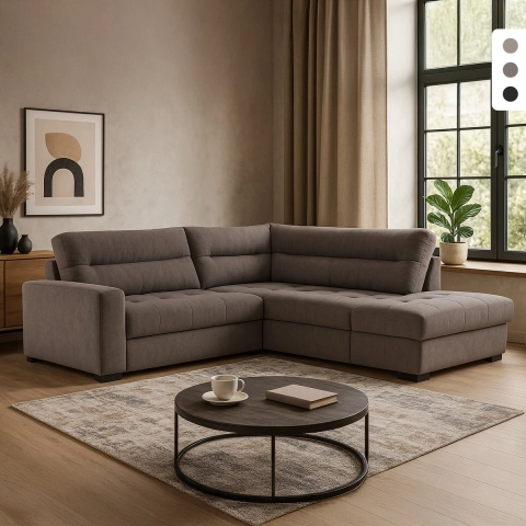 Moderne hoekbank 3-zits in stof met rechtszijdige chaise longue Rocca Aanbieding