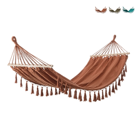Boho chic tuin hangmat van katoen en hout 200x100cm Juan Aanbieding