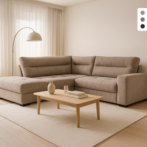 Moderne hoekbank met 3 zitplaatsen in stof, linker chaise longue Mello Aanbieding