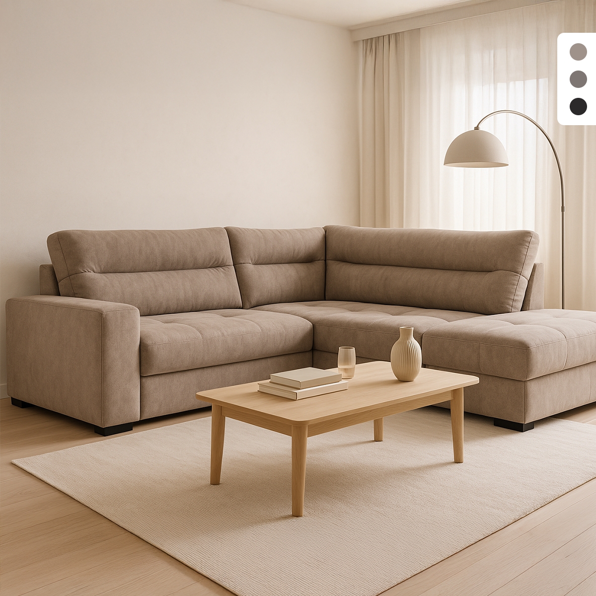 3-zits slaapbank met rechter chaise longue en opbergruimte in stof Kosta Aanbieding