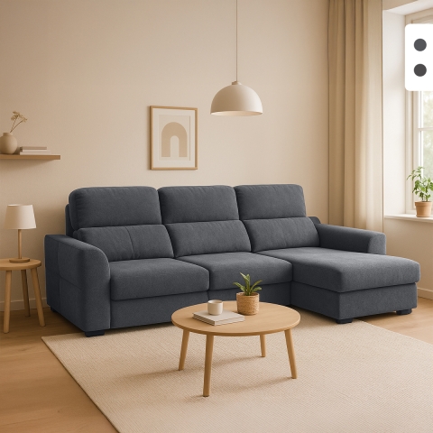 Uitschuifbare driezits slaapbank met opbergruimte en chaise longue rechts Nuro Aanbieding