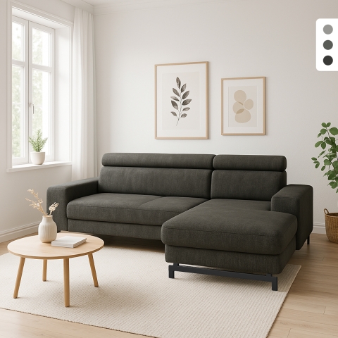 Hoekbank 3-zits met rechter chaise longue en verstelbare hoofdsteun Hiala Aanbieding