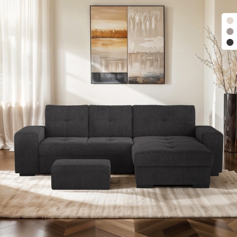 Moderne hoekbank 3-zits met rechtse chaise longue en poef Vilo Aanbieding