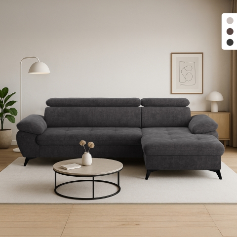 Moderne 3-zitsbank met rechtszijdige chaise longue en verstelbare hoofdsteun Torav Aanbieding