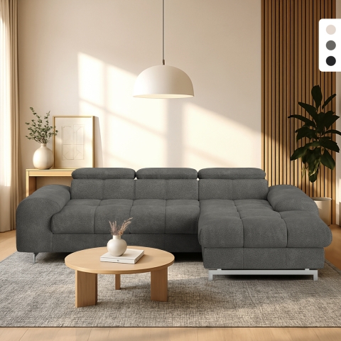 Hoekbank 3-zits met rechtse chaise longue en verstelbare hoofdsteun Zafra Aanbieding