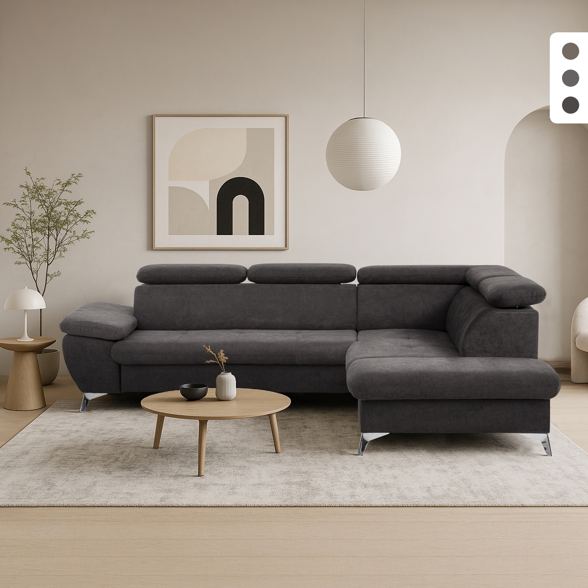Tova 3-zits slaapbank met verstelbare rechter chaise longue en opbergruimte Aanbieding Tova 3-zits slaapbank met verstelbare rechter chaise longue en opbergruimte Aanbieding