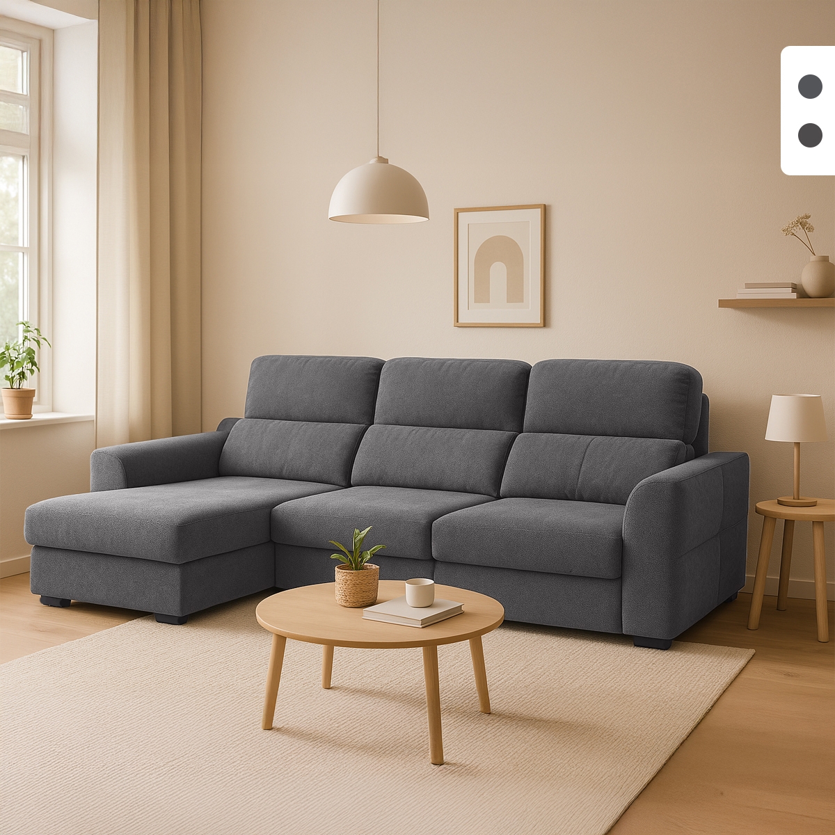 Uitschuifbare hoekbank met relaxfunctie en linkse opbergruimte, 3-zits chenille Sira Aanbieding Uitschuifbare hoekbank met relaxfunctie en linkse opbergruimte, 3-zits chenille Sira Aanbieding