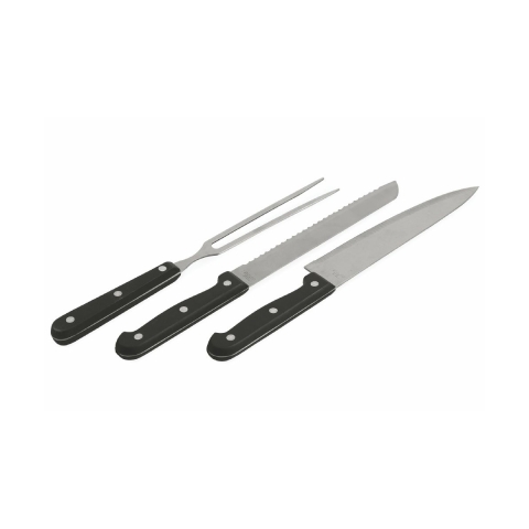Set van 3 barbecuegereedschappen 2 messen vleesvork roestvrij staal Grivka Aanbieding