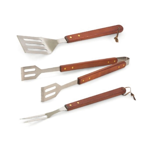 Set van 3 barbecue-gereedschappen van roestvrij staal en hout Firao Aanbieding