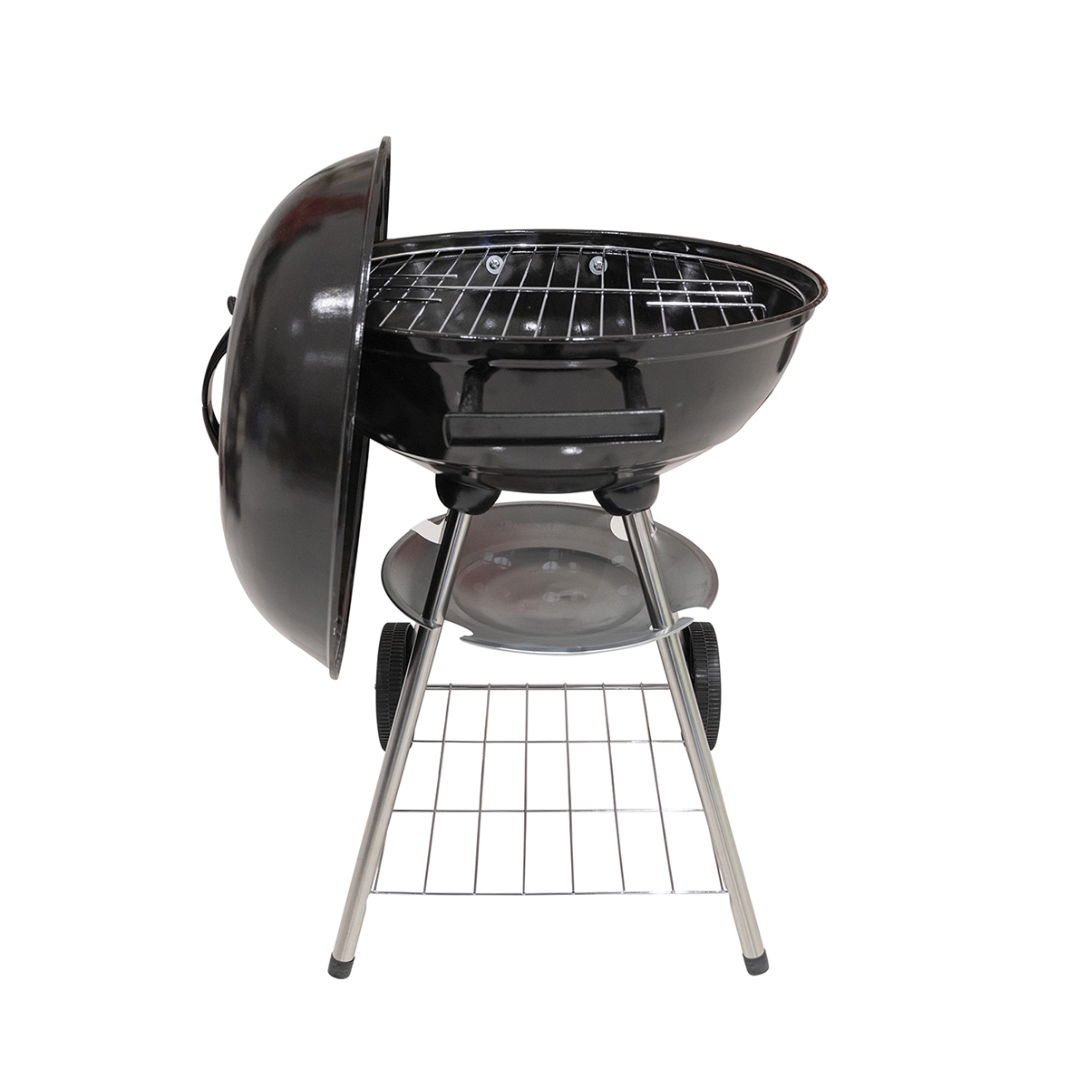 Ronde houtskoolbarbecue van staal met deksel en wielen Torka Aanbieding Ronde houtskoolbarbecue van staal met deksel en wielen Torka Aanbieding