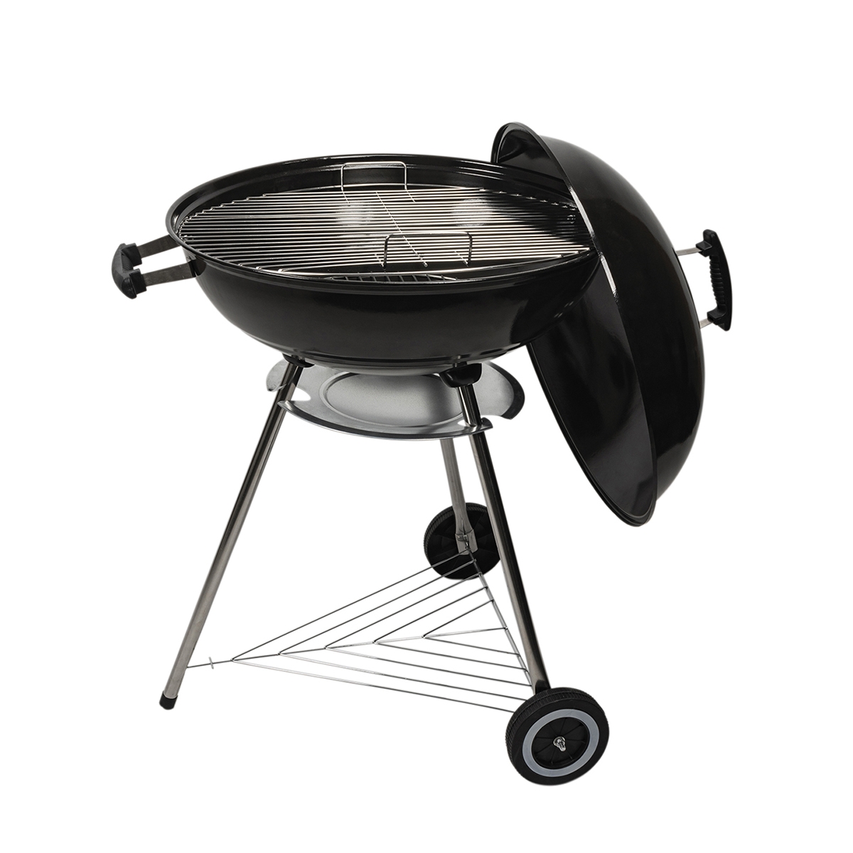 Ronde houtskoolbarbecue met deksel en wielen, grilloppervlak 55 cm Ardena Aanbieding Ronde houtskoolbarbecue met deksel en wielen, grilloppervlak 55 cm Ardena Aanbieding