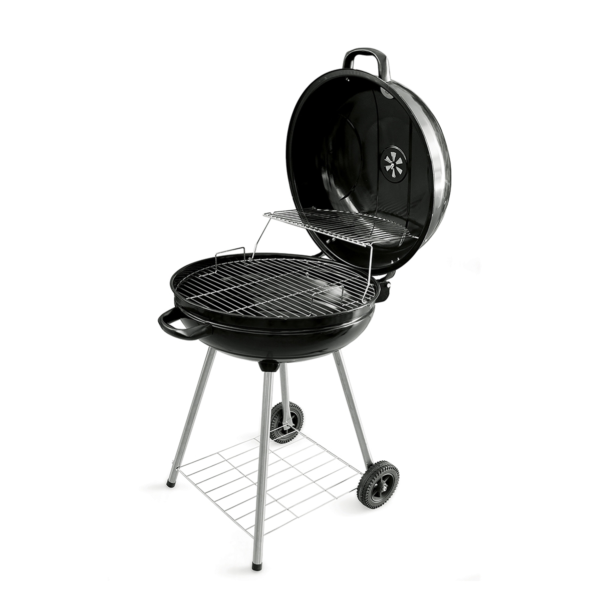 Houtskoolbarbecue rond Ø57x90cm met wielen en deksel Seara Aanbieding